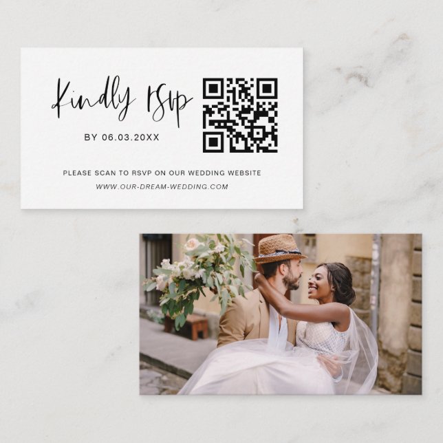 Budget QR Code Minimalist RSVP Wedding Website Enclosure Card (Front/Back)