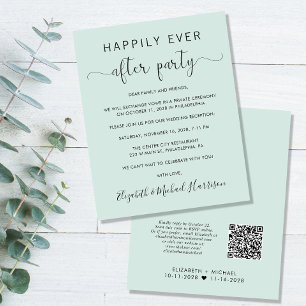 Budget QR Code Mint Wedding Reception Invitation