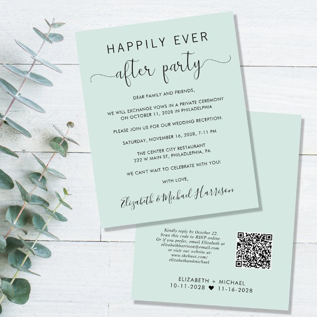 Budget QR Code Mint Wedding Reception Invitation (Creator Uploaded)