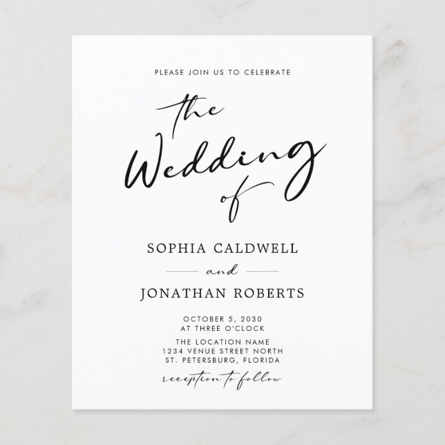 Budget QR Code Modern Calligraphy Wedding Invite (Front)