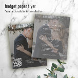 Budget QR CODE modern photo wedding invitation Flyer<br><div class="desc">Elegant simple minimal white budget affordable custom 2 photo transparent dark overlay (front and reverse) BUDGET affordable wedding invitation PAPER FLYER template with your scanning QR CODE featuring a classy stylish chic trendy calligraphy script. Easy to personalize with your details and pictures! The invitation is suitable for trendy modern simple...</div>