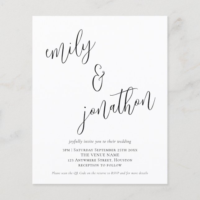 Budget QR Code Modern Script Wedding Invite (Front)