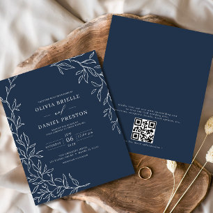 Budget QR Code Navy Blue Wedding Invitation