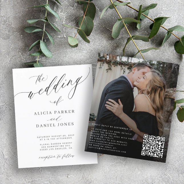 Budget QR code photo elegant wedding Invitation (Creator Uploaded)