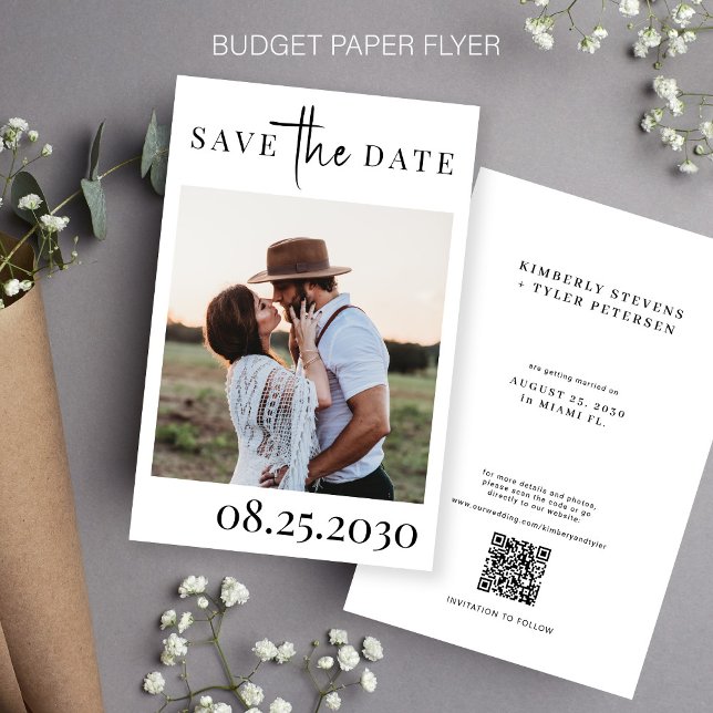Budget QR CODE photo modern wedding save the date Flyer (Creator Uploaded)