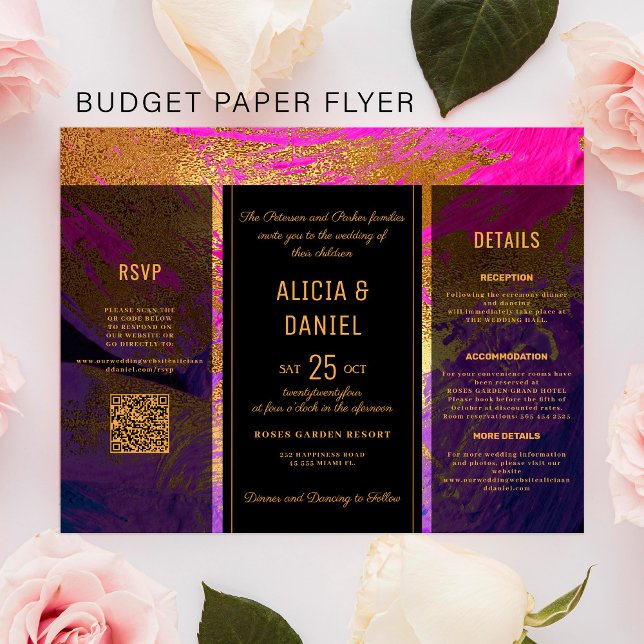 Budget QR code rsvp details wedding invitation Flyer (Creator Uploaded)