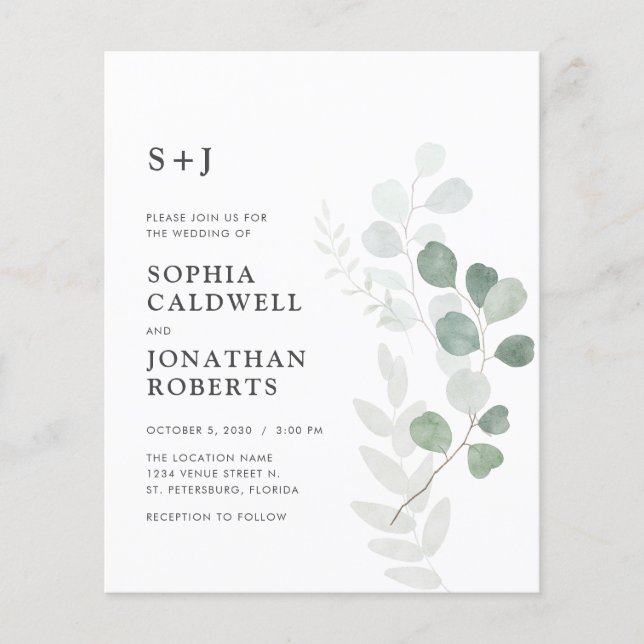 Budget QR Code RSVP Eucalyptus Wedding Invitation (Front)