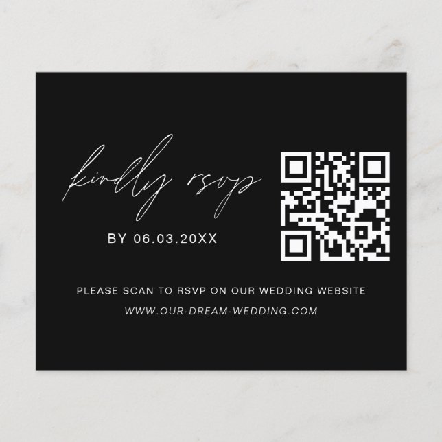 Budget QR Code RSVP Minimalist Wedding Website Flyer (Front)
