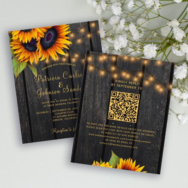 Budget QR code rustic sunflower wedding invitation (Creator Uploaded)