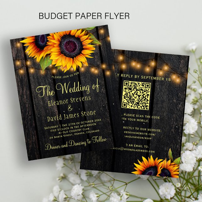 Budget QR code rustic sunflower wedding invitation Flyer (Creator Uploaded)