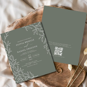 Budget QR Code Sage Green Wedding Invitation Flyer