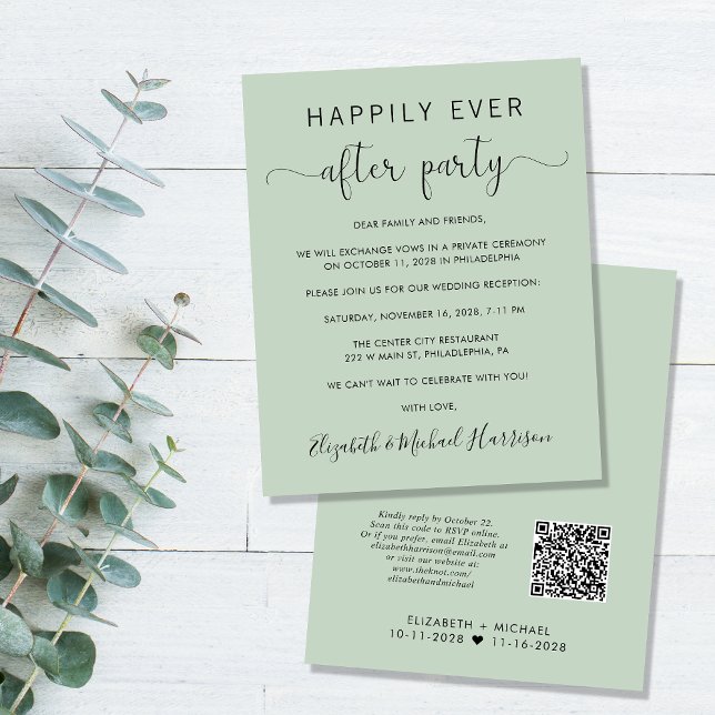 Budget QR Code Sage Wedding Reception Invitation (Creator Uploaded)