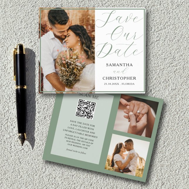 Budget QR Code Save Our Date Sage Green  (Creator Uploaded)
