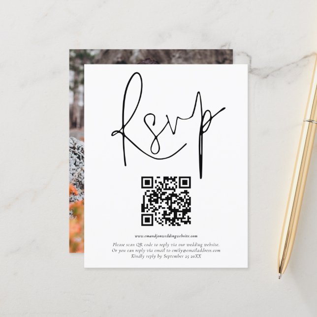 Budget QR Code Script Photo Wedding RSVP (Front/Back In Situ)