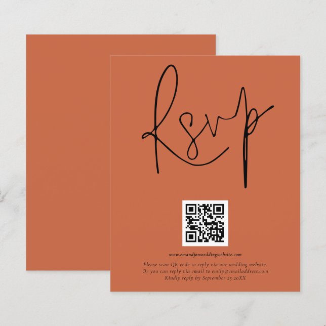 Budget QR Code Script Wedding Terracotta RSVP (Front/Back)