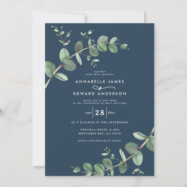 Budget QR code Watercolor Eucalyptus botanical Invitation (Front)