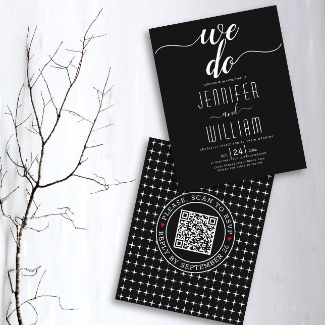 BUDGET QR code We do black wedding invitation (Creator Uploaded)