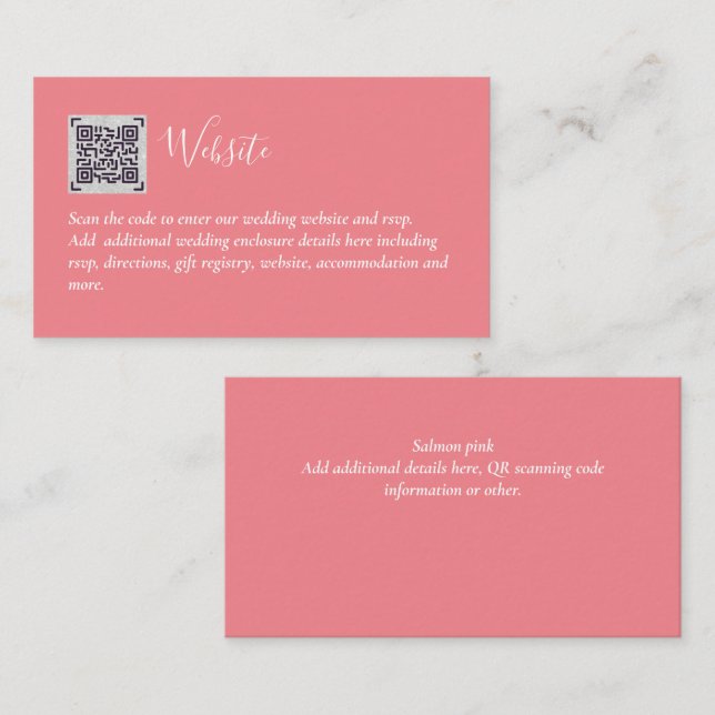 Budget QR Code Website RSVP Hotel Wedding Details  Enclosure Card (Front/Back)