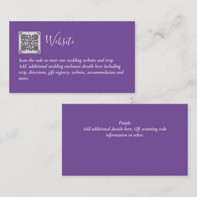 Budget QR Code Website RSVP Hotel Wedding Details  Enclosure Card (Front/Back)