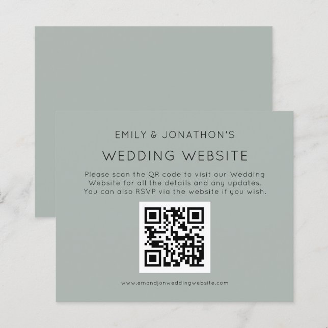 Budget QR Code Wedding Website Silvery Sage Encl  (Front/Back)