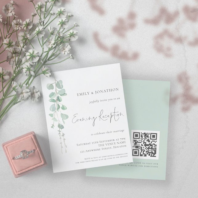 Budget QR Eucalyptus Wedding Evening Reception (Front and back view)