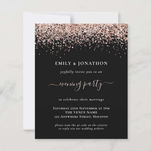 Budget QR Rose Gold Glitter Black Evening Wedding (Front)