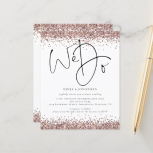 Budget QR Rose Gold Glitter We Do Wedding Invite