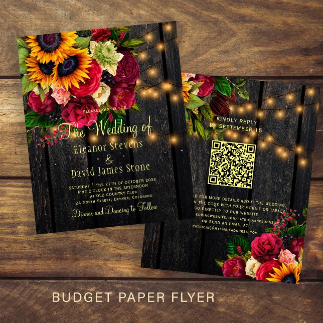 Budget QR rustic country wood wedding invitation Flyer (Creator Uploaded)