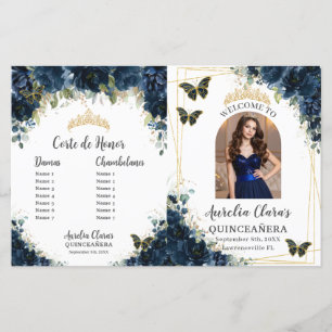 Budget Quinceañera 15 Navy Floral Padrinos Program