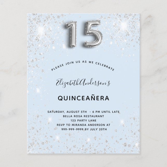 Budget Quinceanera baby blue silver glitter (Front)