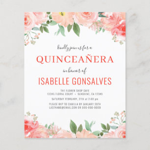 Budget QUINCEAÑERA Birthday Coral Peach Invitation Flyer