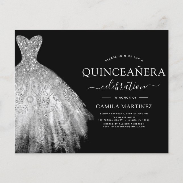 Budget Quinceanera Black and Silver Glitter (Front)