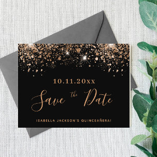 Budget Quinceanera black glitter save the date