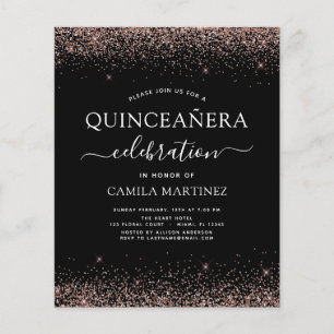 Budget Quinceanera Black Rose Gold Blush Pink Flyer