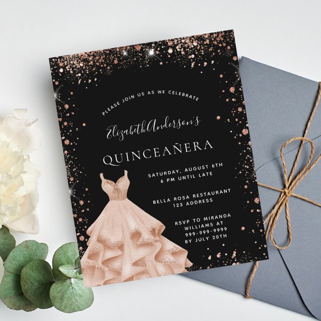 Budget Quinceanera black rose gold glitter dress (Creator Uploaded)