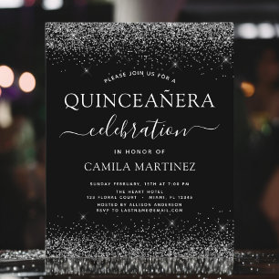 Budget Quinceanera Black Silver Glitter Invitation