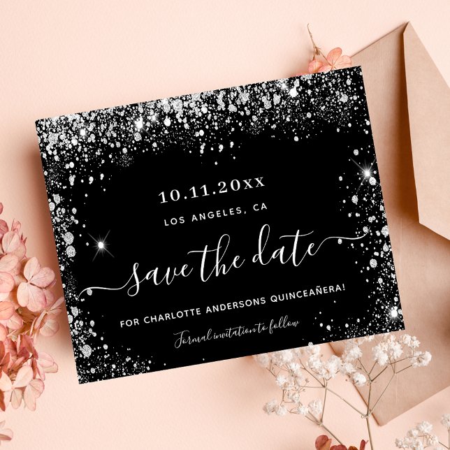 Budget Quinceanera black silver save the date (Creator Uploaded)