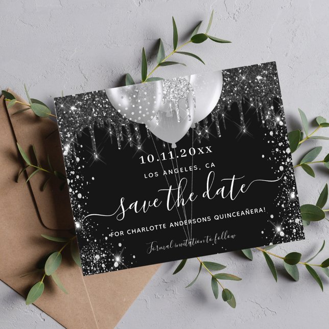 Budget Quinceanera black silver save the date (Creator Uploaded)