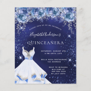 Budget Quinceanera blue glitter dress floral