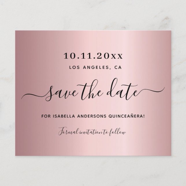 Budget Quinceanera blush pink dusty save the date (Front)