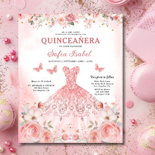 Budget Quinceañera Blush Pink Floral Butterfly