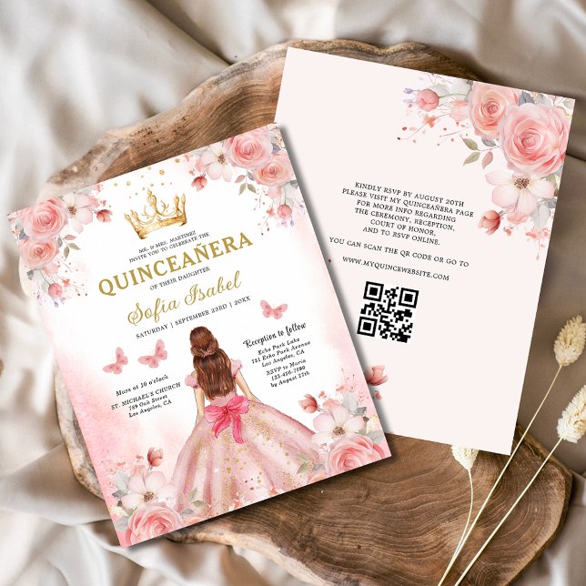 Budget Quinceañera Blush Pink Floral Butterfly Flyer (Creator Uploaded)