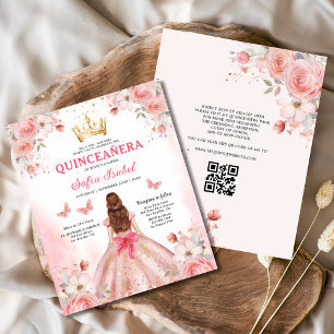 Budget Quinceañera Blush Pink Floral Butterfly Flyer