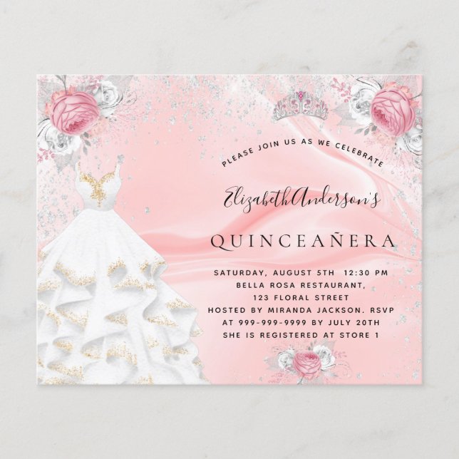 Budget Quinceanera blush pink glitter dress tiara (Front)