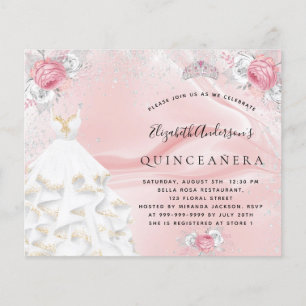 Budget Quinceanera blush pink glitter dress tiara