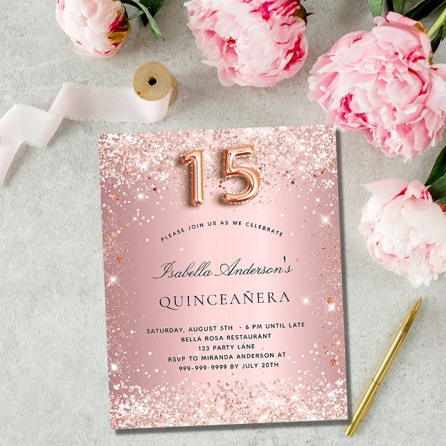 Budget Quinceanera blush pink rose gold glitter (Creator Uploaded)