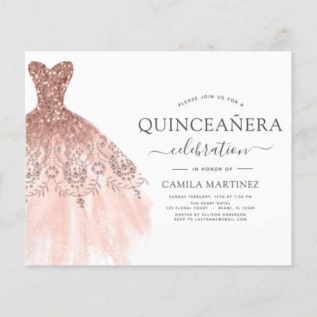 Budget Quinceanera Blush Pink - Rose Gold Glitter Flyer (Front)