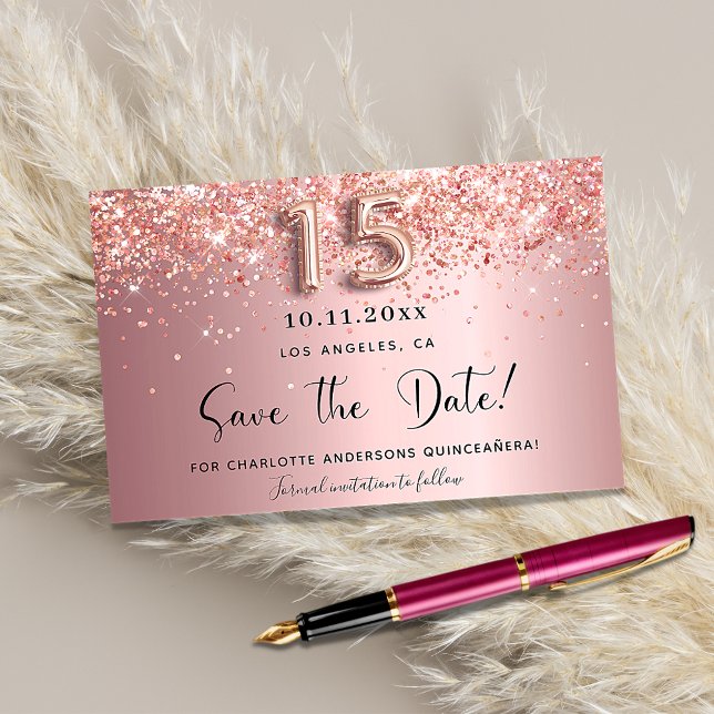 Budget Quinceanera blush pink save the date (Creator Uploaded)