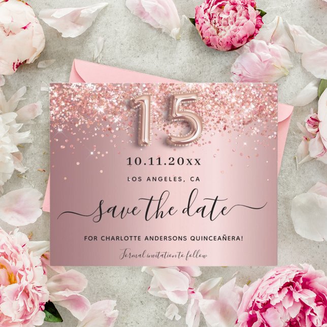Budget Quinceanera blush pink save the date (Creator Uploaded)