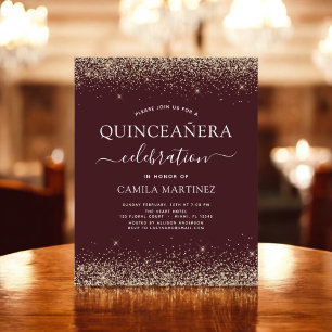 Budget Quinceanera Burgundy Gold Invitation Flyer